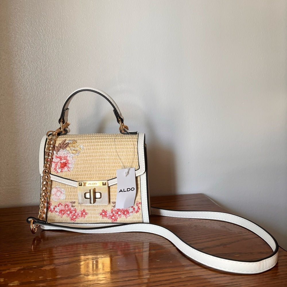 ALDO Beige and White Floral Crossbody Bag